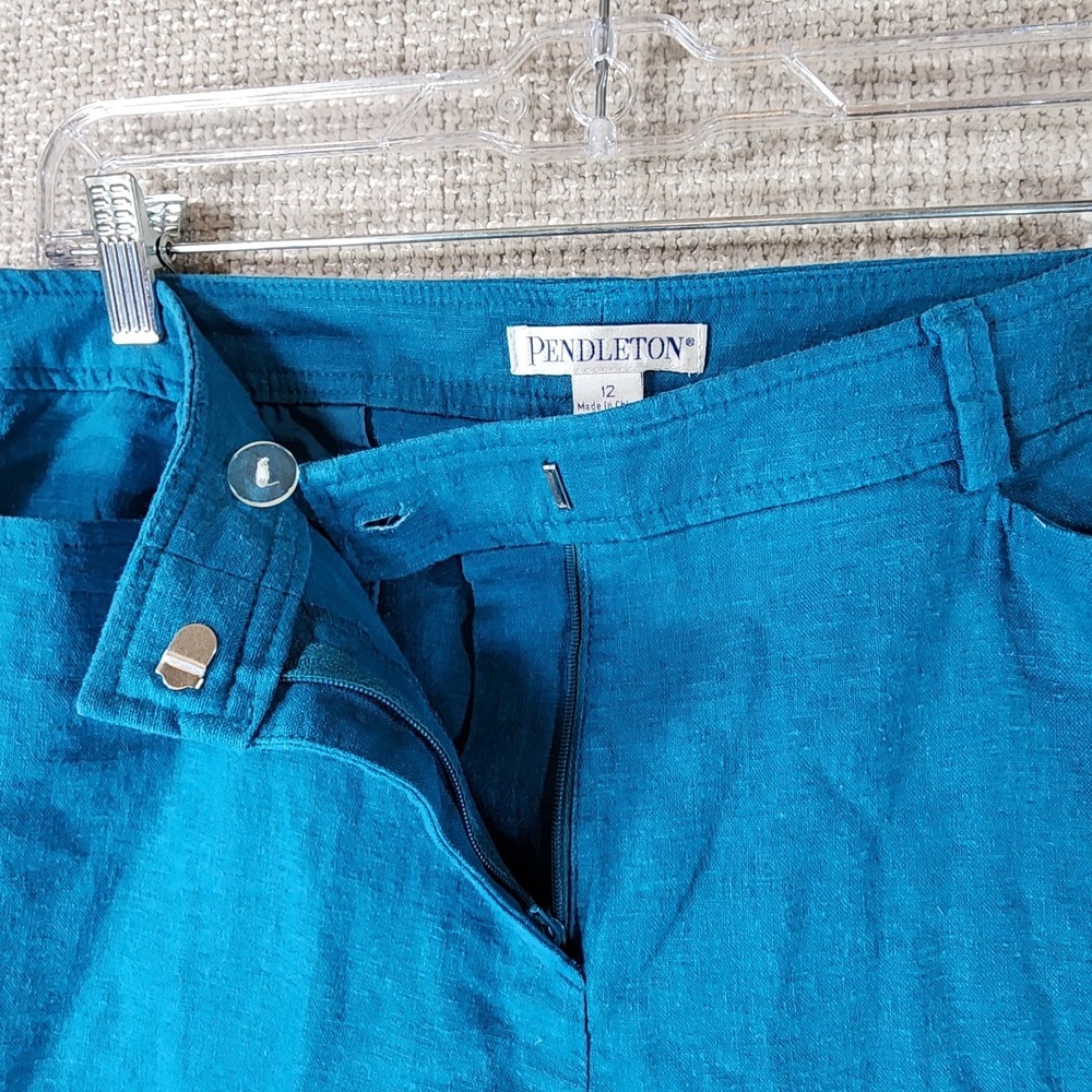 Pendleton Linen Blend Wide Leg Pants Womens 12 Turquoise Zip Button NWT - Picture 10 of 14